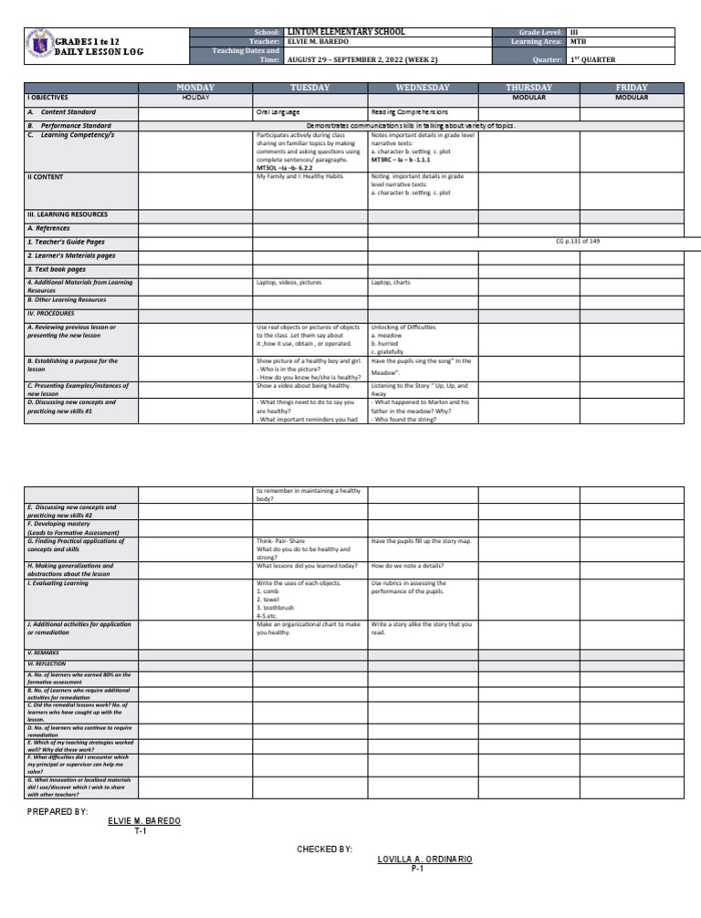 Grade 3 MTB Daily Lesson Plan | PDF | Learning | Pedagogy