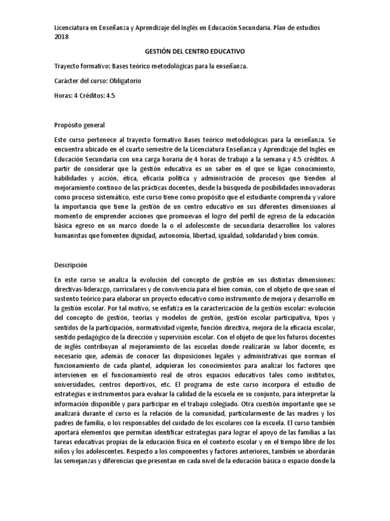 Gestión Educativa en Secundaria | PDF | Plan de estudios | Método de ...
