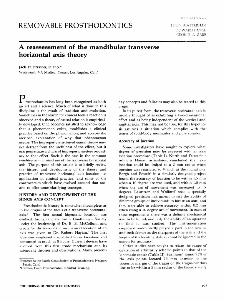 Preston a reassessment of the mandibular transverse horizontal axis