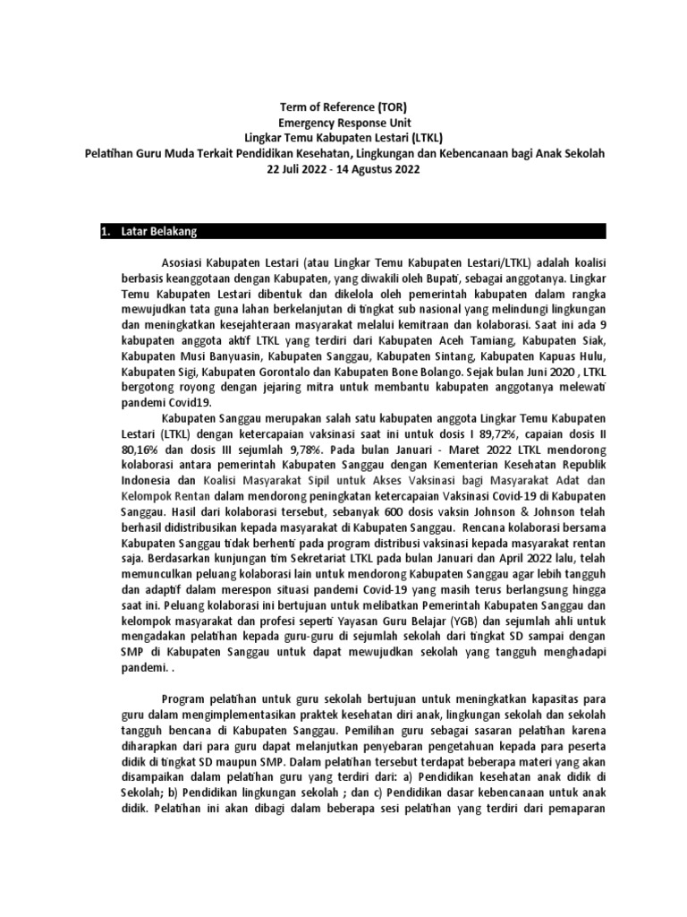 FINAL - TOR - Program Pelatihan Sanggau | PDF | Ilmu Sosial