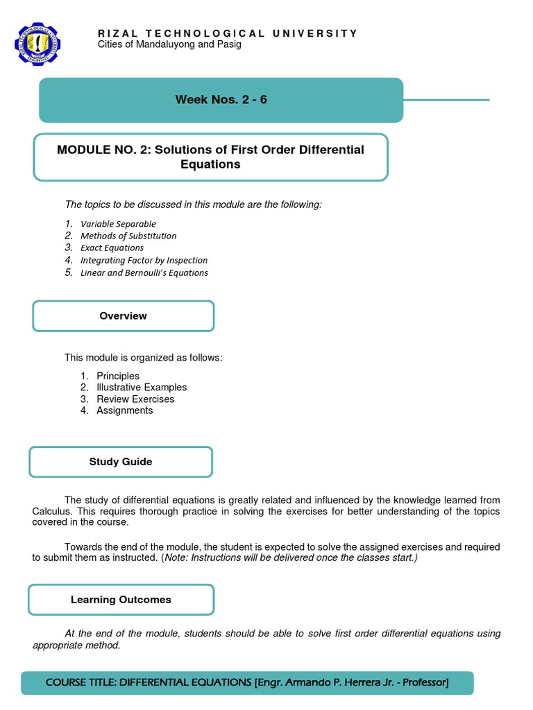 Solving First Order Differential Equations | PDF | Equations | Ordinary ...