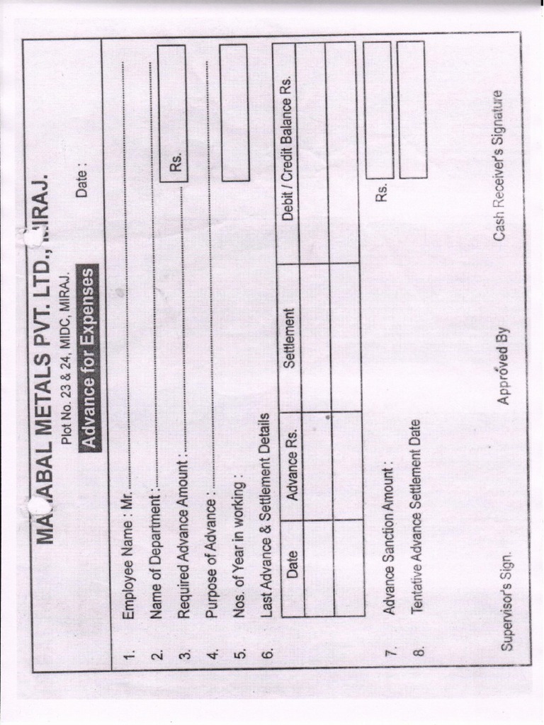 Advance Form | PDF