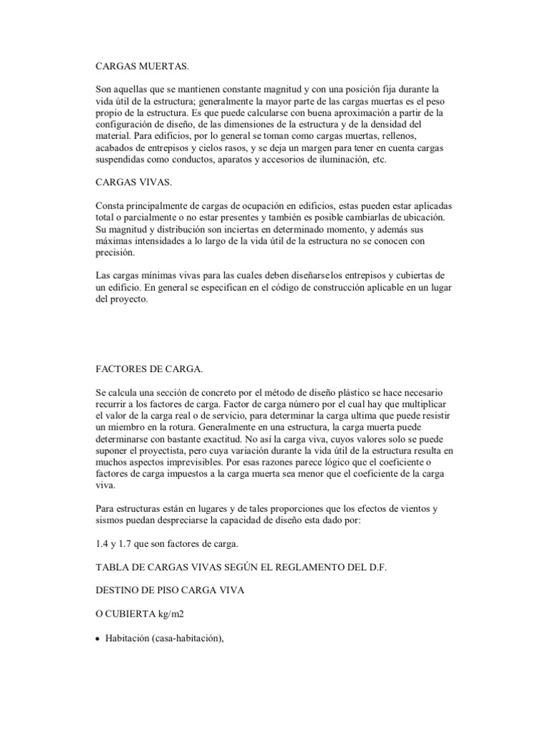 Cargas Muertas, Cargas Vivas, Factores de Carga