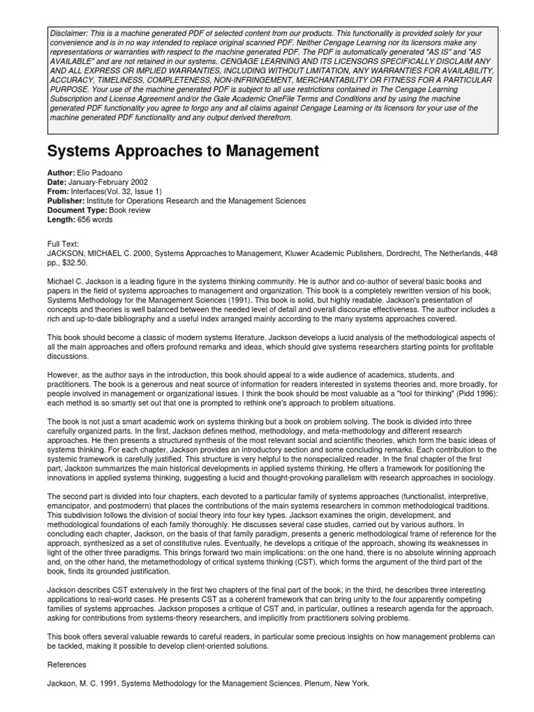Systems Approaches To Manageme | PDF | Systems Theory | Theory