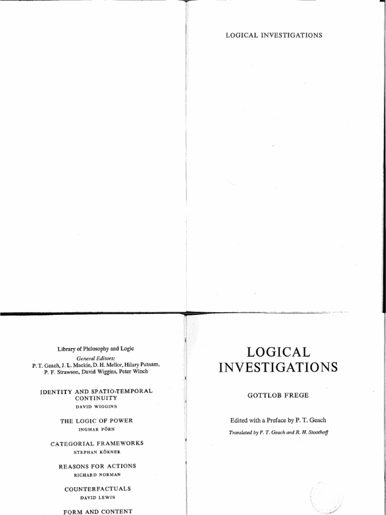 FREGE, Gottlob GEACH, Peter (Ed.) - Logical Investigations | PDF