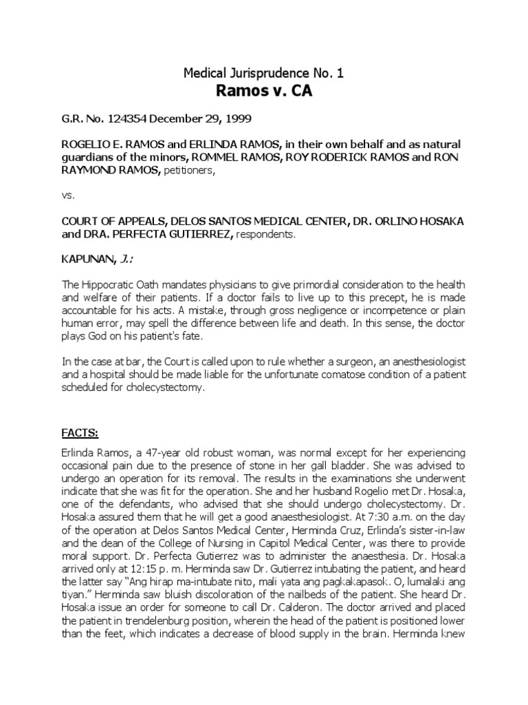 Medical Malpractice: Ramos Case Analysis | PDF | Negligence | Anesthesia