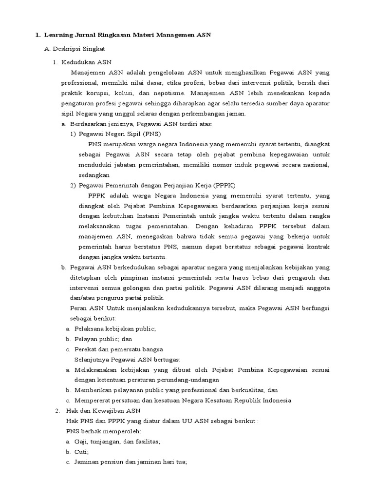 Manajemen ASN: Hak, Kewajiban, dan Etika | PDF | Karier & Perkembangan ...