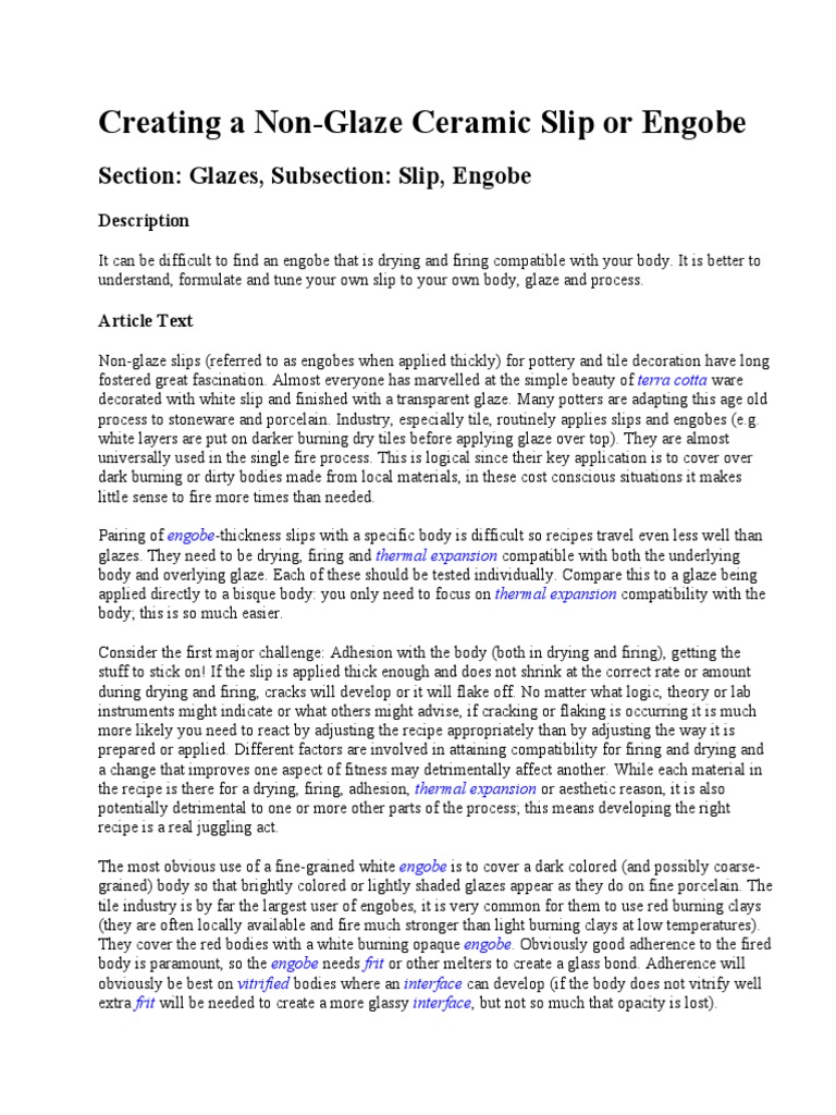 Understanding Engobe in Pottery | PDF | Pottery | Porcelain