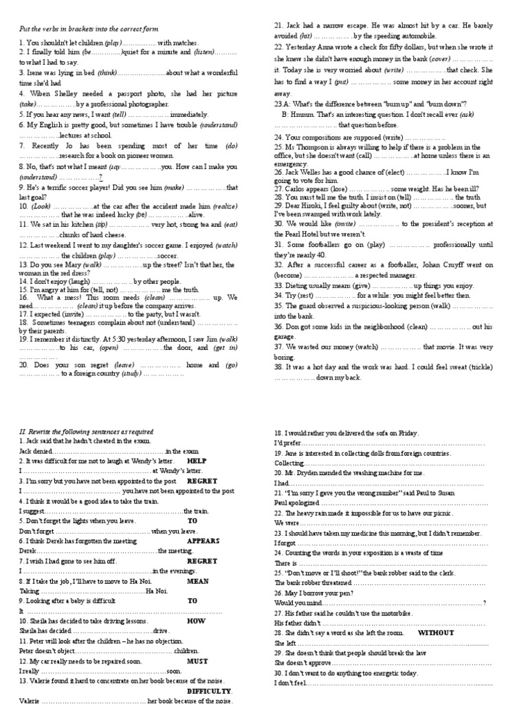 Gerund Infinitive Advance | PDF