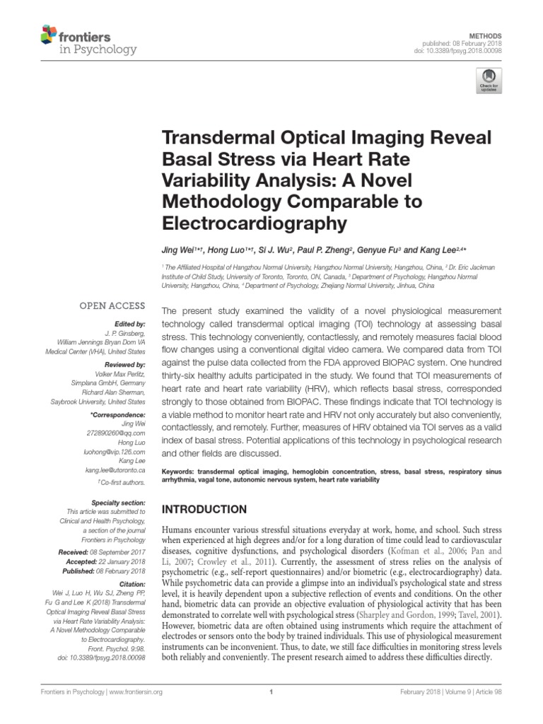 Transdermal Optical Imaging Reveal Basal Stress Via Heart Rate