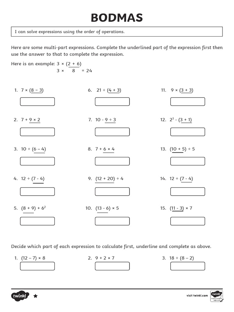 Solving mathematical expressions using the order of operations pdf