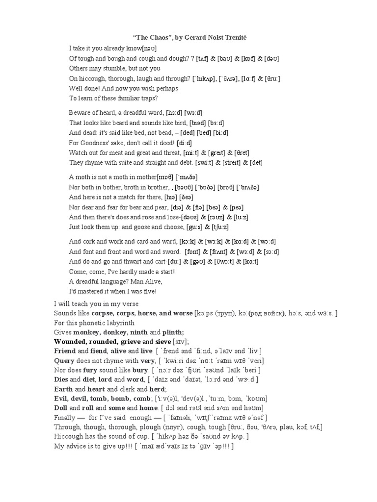 English Pronunciation Poem PDF