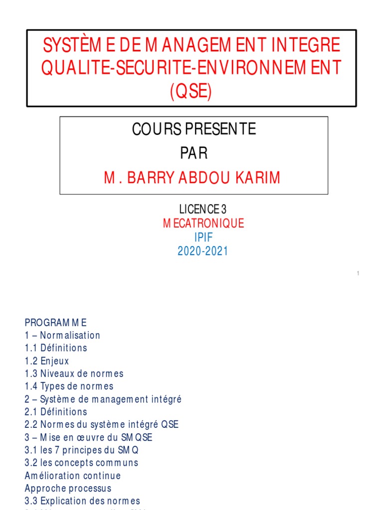 Normes et Système QSE Intégré | PDF | Management de la qualité ...