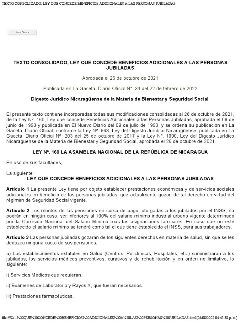 Texto Consolidado, Ley Que Concede Beneficios Adicionales A Las ...