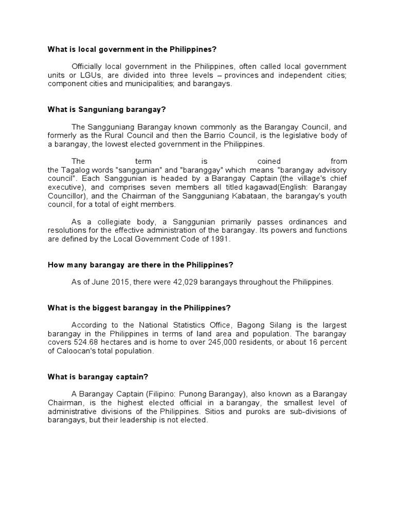 Overview of Local Government in the Philippines | PDF | Government ...
