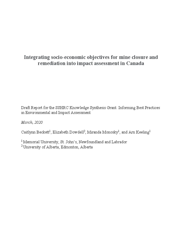 Canada Mine Closure Impact Assessment | PDF | Systematic Review | Mining