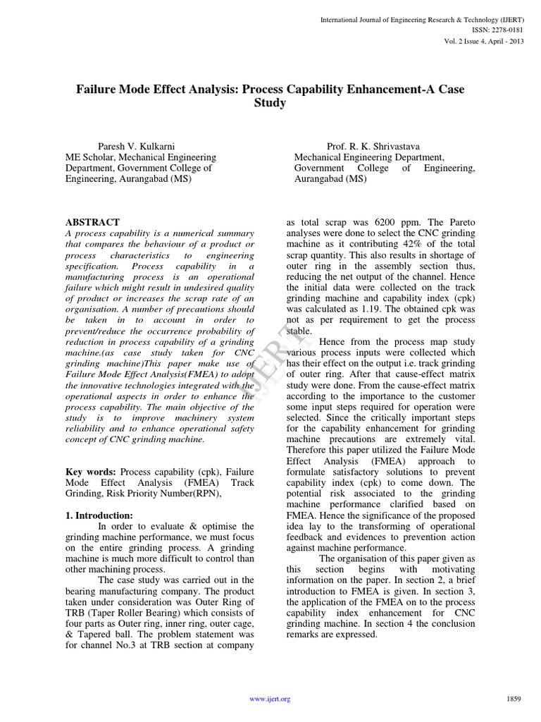 Failure Mode Effect Analysis Process Capability Enhancement A Case ...