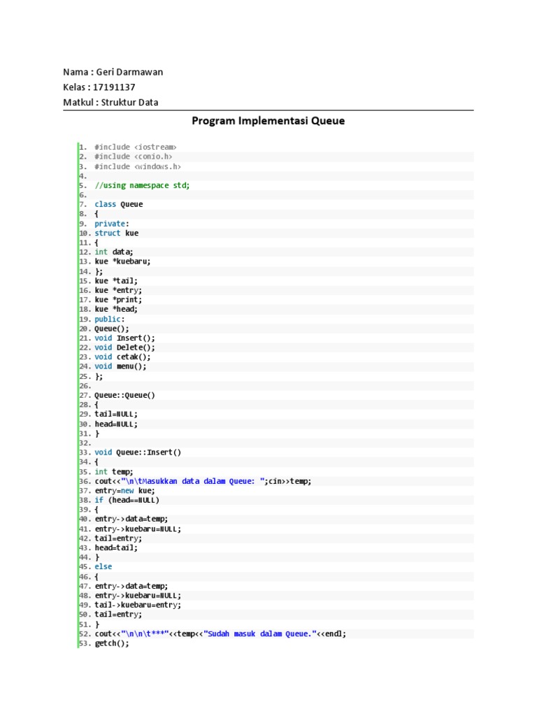Implementasi Queue Menggunakan Struktur Data Linked List dan Metode
