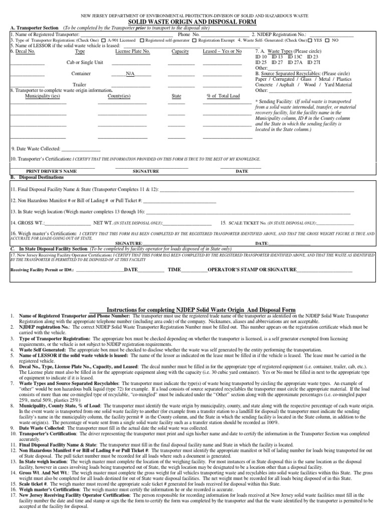 Comprehensive Instructions for Completing the New Jersey Department of