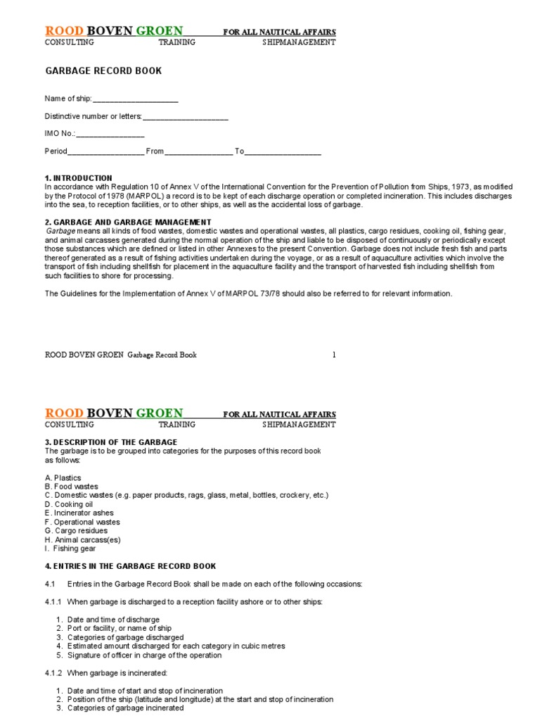 Garbage Record Book PDF Waste Materials