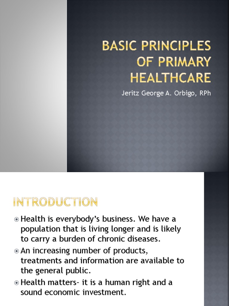 Basic Principles of Primary Healthcare | PDF | Health Care | Public