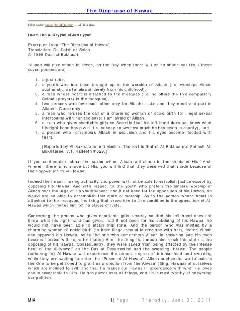 The Dispraise of Hawaa by Ibn Qayyim | PDF | Abrahamic Religions ...