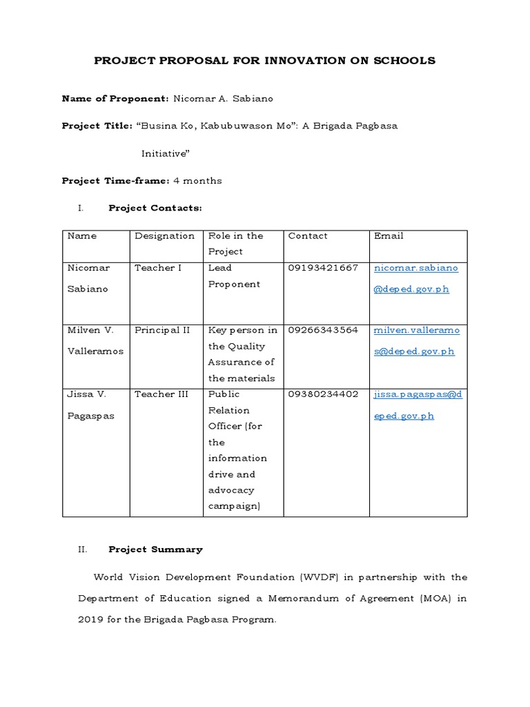 Brigada Pagbasa Innovation Proposal | PDF | Literacy | Learning