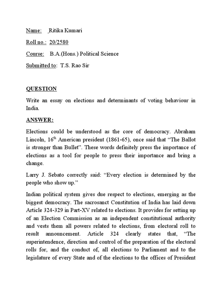 Elections and Voting Behavior in India | PDF | Bharatiya Janata Party ...