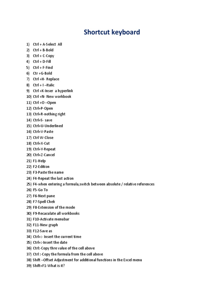 Essential Excel Keyboard Shortcuts | PDF | Sports & Recreation ...
