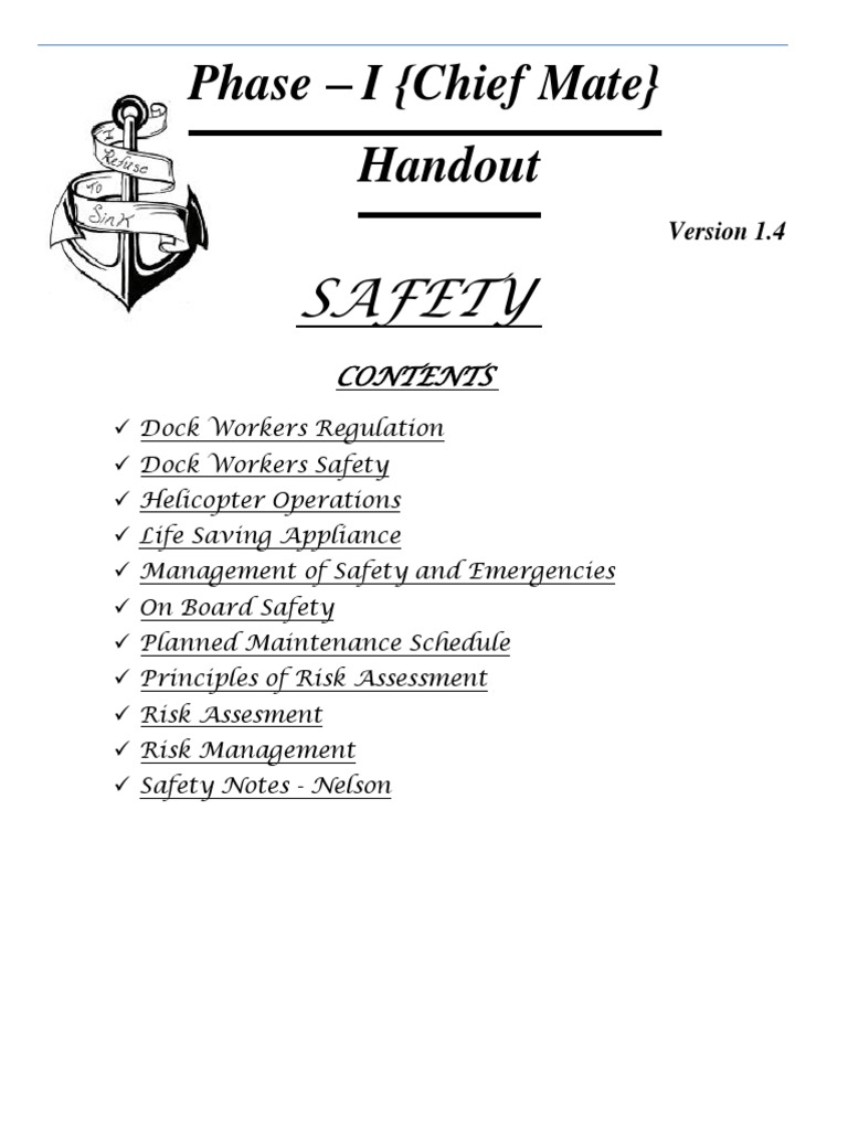 Chief Mate Safety Regulations Guide | PDF
