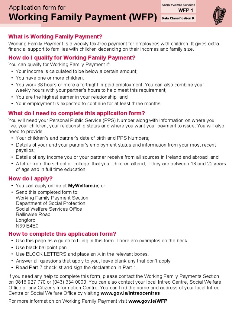 Applying for Working Family Payment A Guide to Completing the