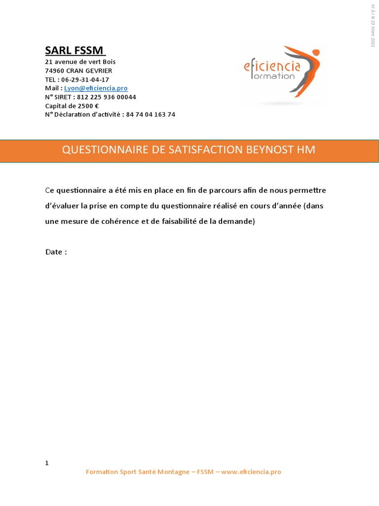 Questionnaire Satisfaction FSSM 2022 | PDF