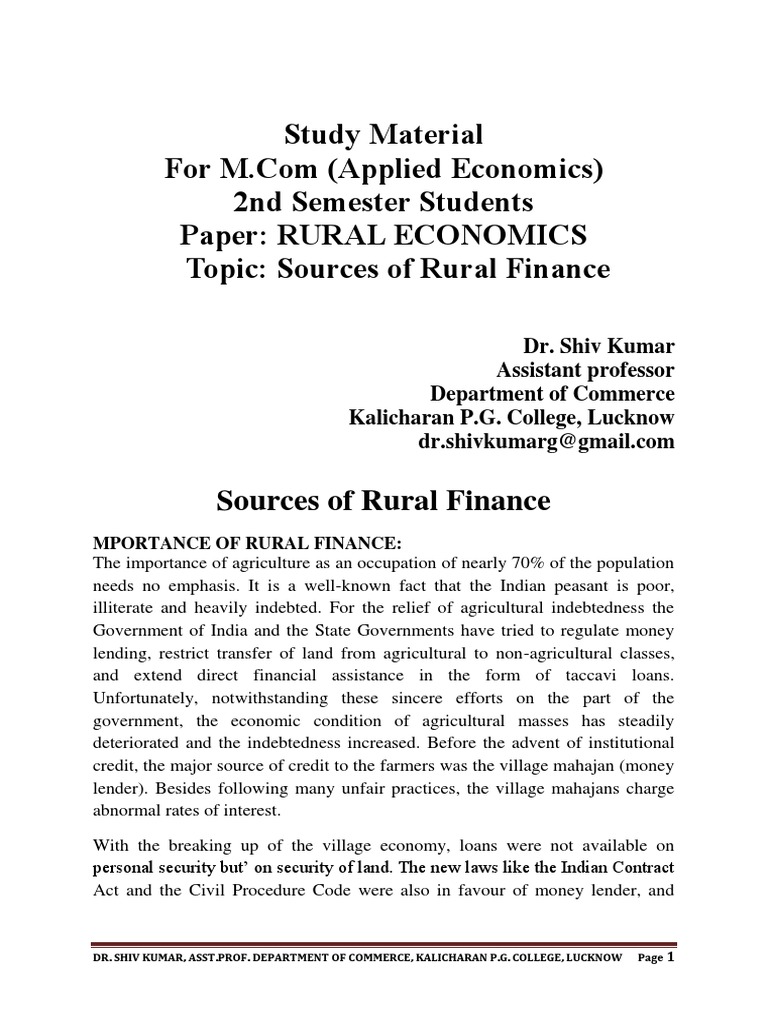 Institutional Sources of Rural Credit in India | PDF | Banks | Reserve ...