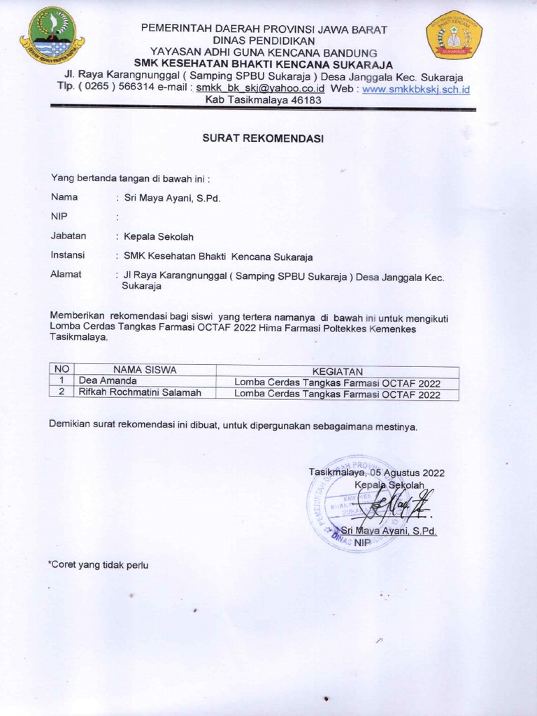 Surat Rekomendasi | PDF