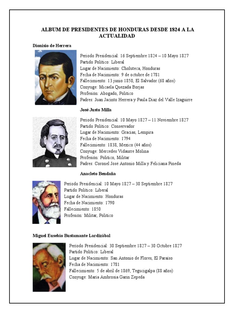 Album de Presidentes de Honduras Desde 1925 A La Actualidad | PDF ...