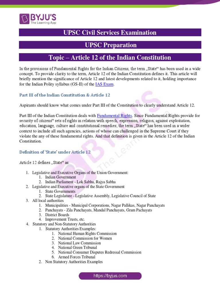 Understanding Article 12 of the Constitution | PDF | U.S. State ...