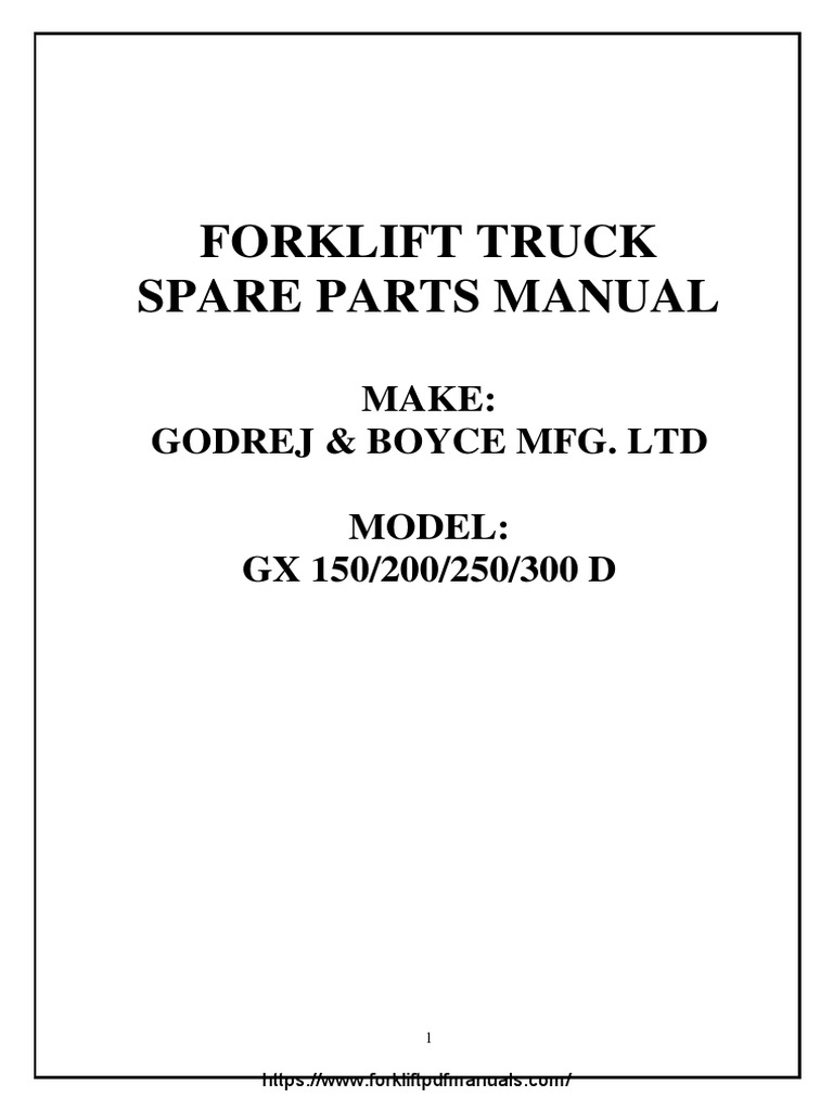 Godrej GX 150 200 250 300D Forklift Trucks Spare Parts Catalogue PDF