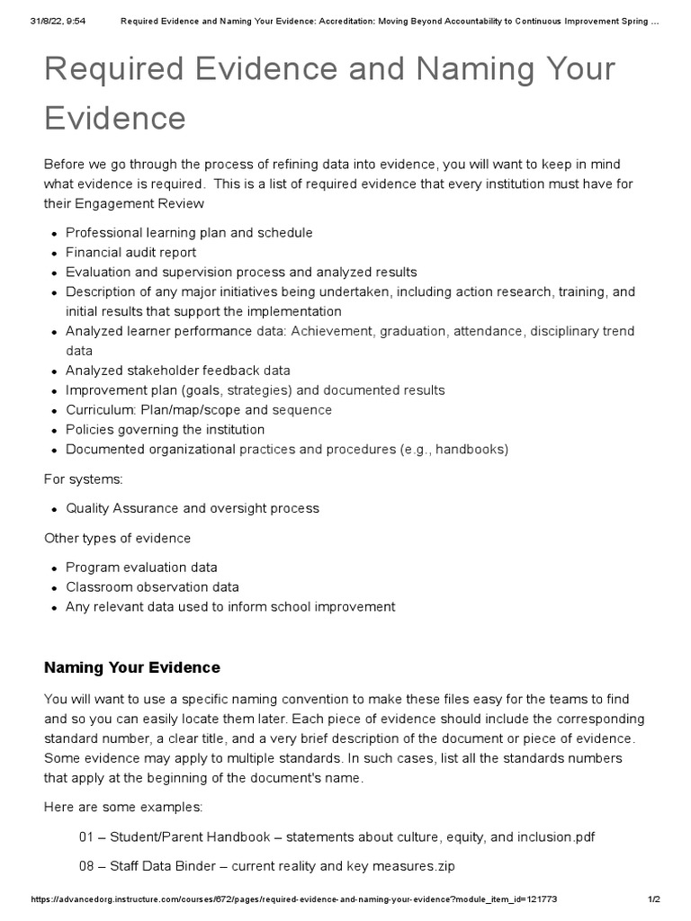 Required Evidence and Naming Your Evidence - Accreditation - Moving ...