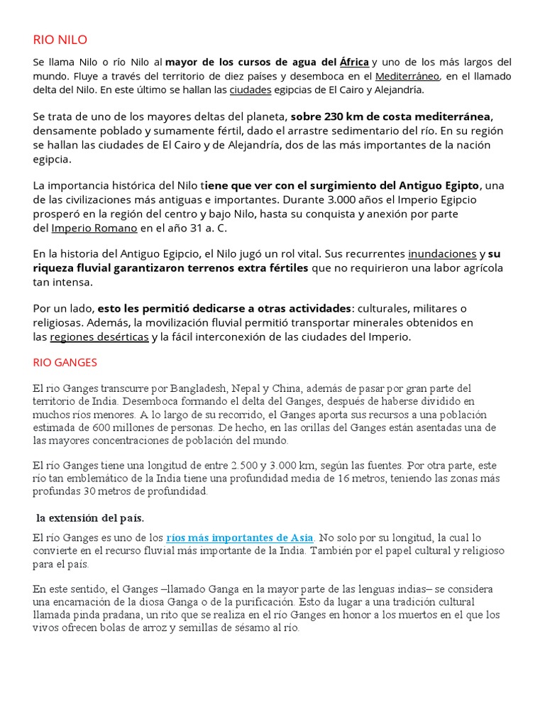 Importancia del Río Nilo y Ganges | PDF | Nilo | Egipto