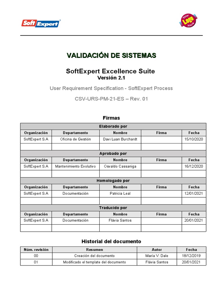 CSV-URS-PM-21-ES - 01 - (SP) URS - Process - 2.1.0 - Rev. 01 | PDF ...
