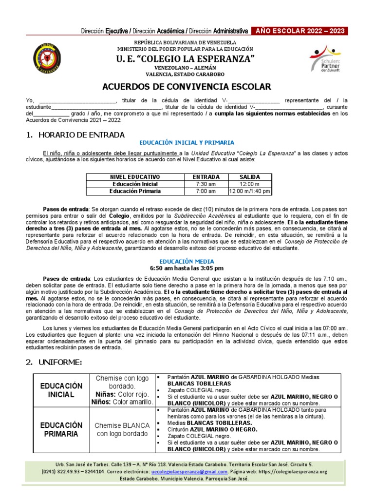 Acuerdos de Convivencia Escolar 2022-2023 | PDF