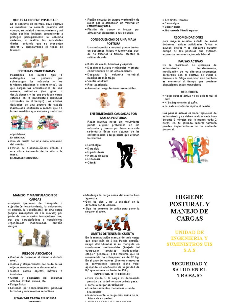 Folleto Higiene Postural y Manejo de Cargas | PDF | Dolor lumbar ...