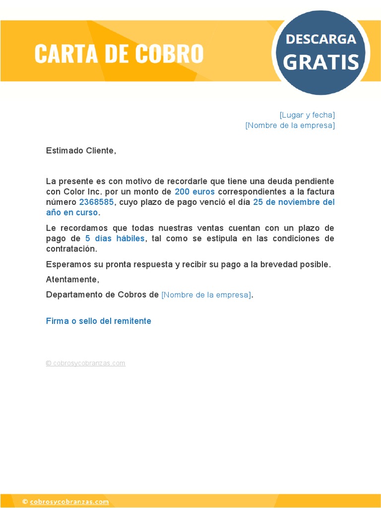 Modelo carta cobro cartera pdf