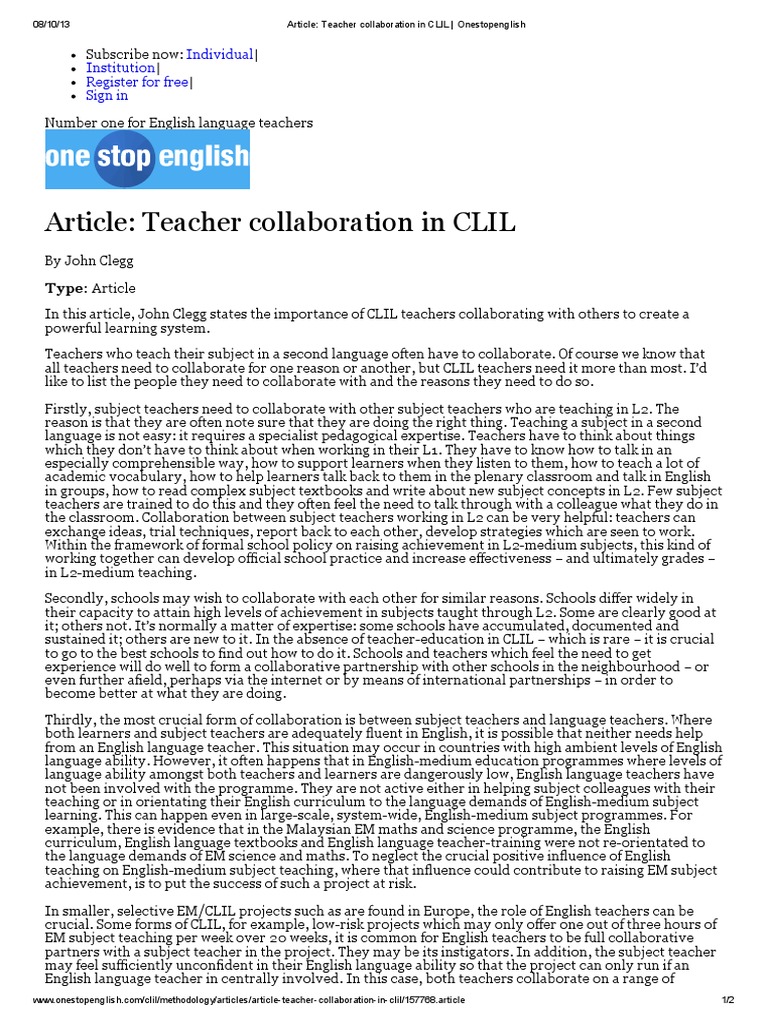 Enhancing CLIL Through Teacher Collaboration | PDF | Teachers | Second ...