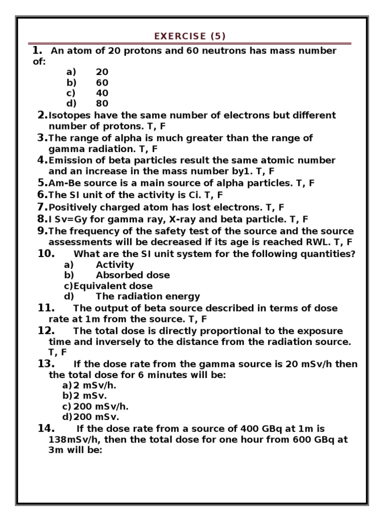 Radiation protection exam questions PDF Ionizing Radiation Gamma Ray