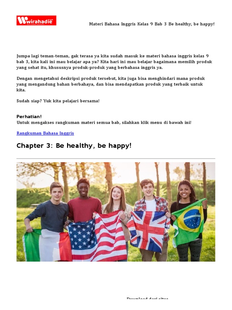Materi Bahasa Inggris Kelas 9 Bab 3 Be Healthy Be Happy Pdf