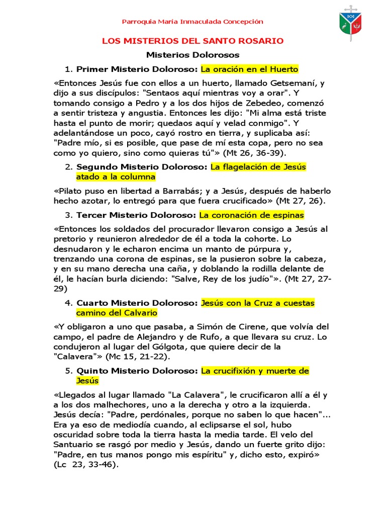 Misterios Dolorosos del Rosario | PDF