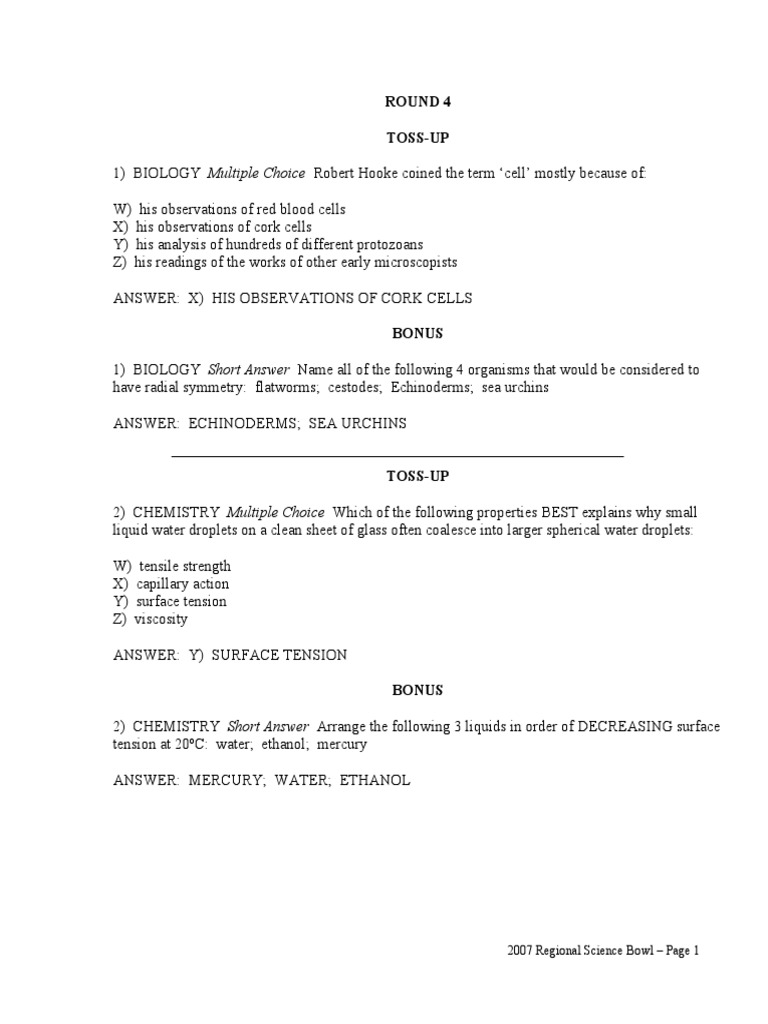 Science Bowl Practice PDF Methanol Volcano