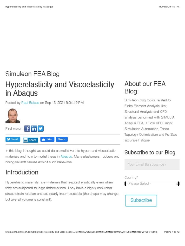 Hyperelasticity And Viscoelasticity In Abaqus Pdf Viscoelasticity