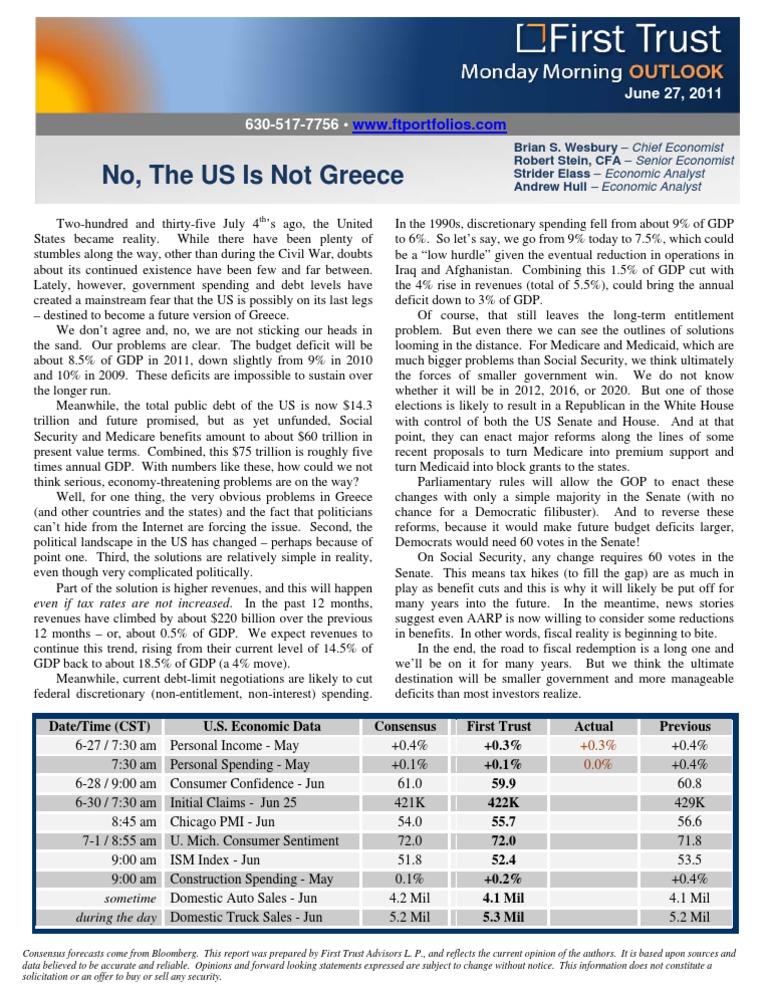 US Economic Outlook: Not Greece | PDF | Government Budget Balance ...